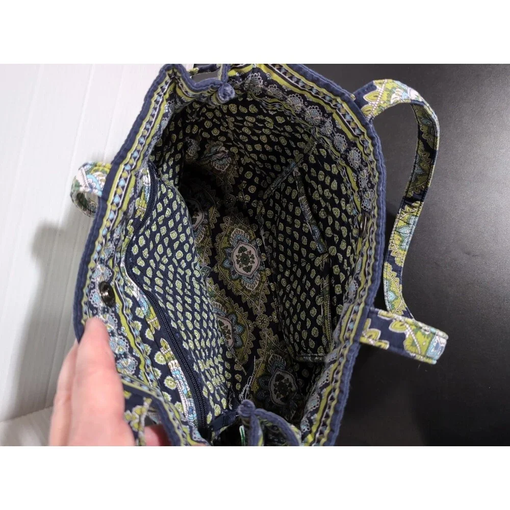 VERA BRADLEY GREEN & BLUE  EXPANDABLE SIDE TIE PURSE BAG TOTE